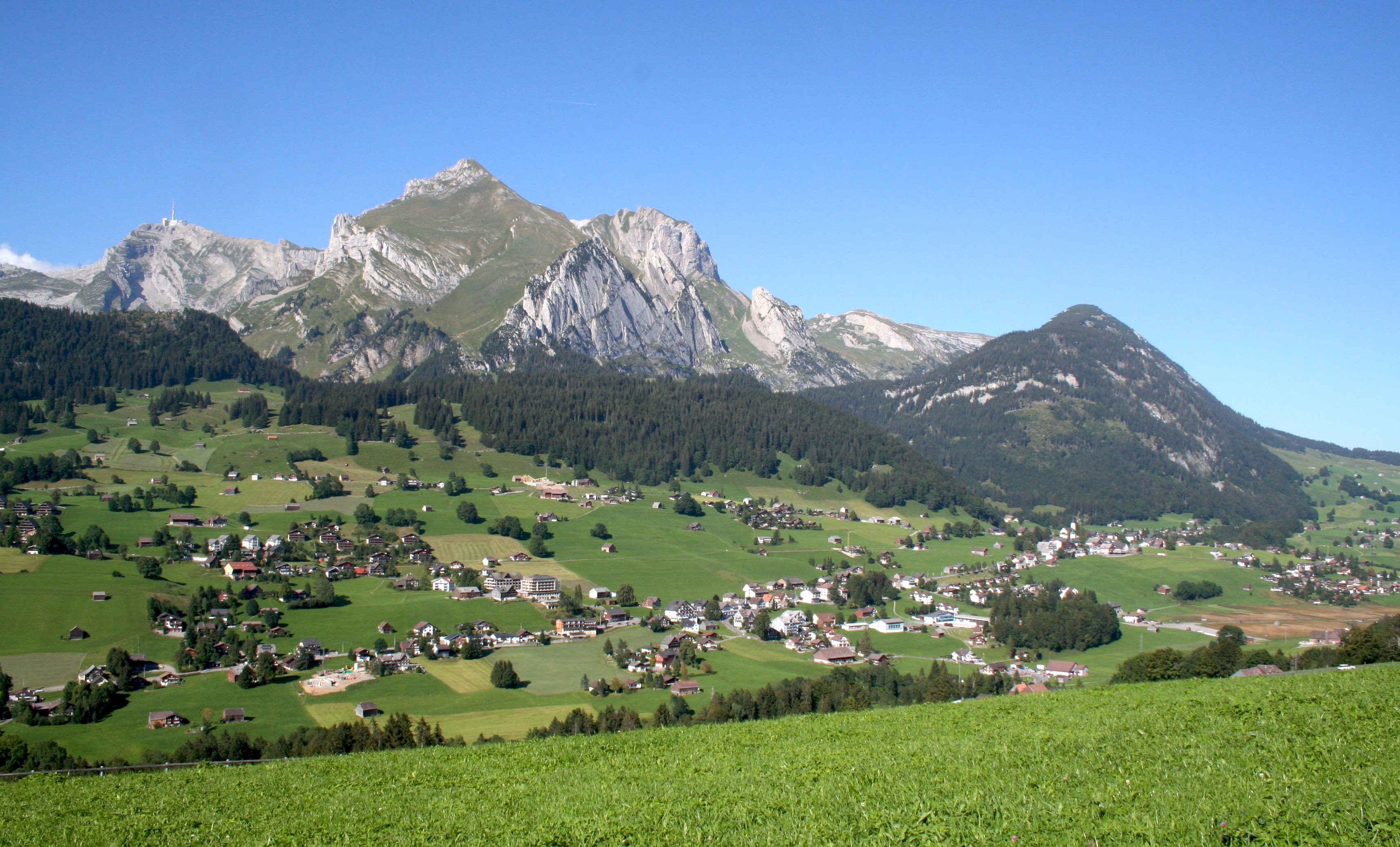 Wildhaus im Toggenburg mit grünen Hängen und Berglandschaft